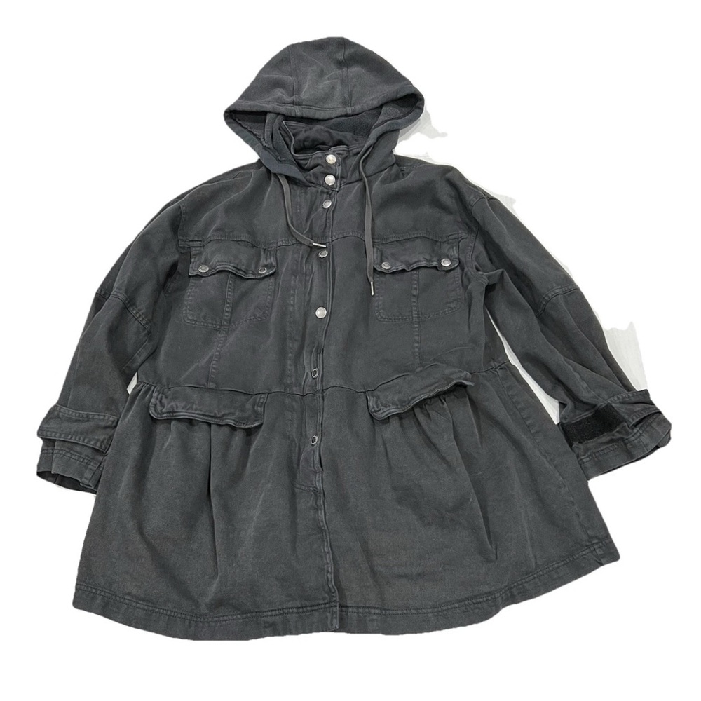 We The Free People Full Zip Gray Coat Hooded Oversized Parka Jacket XS LAGENLOOK
